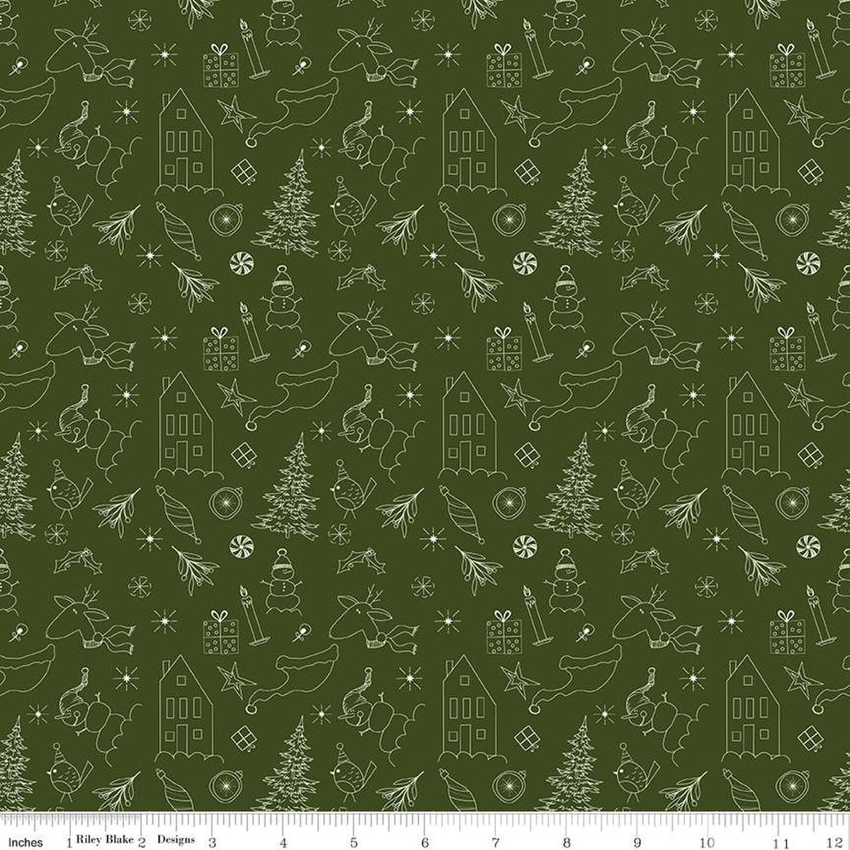 Christmas Is in Town Dk Green Doodles